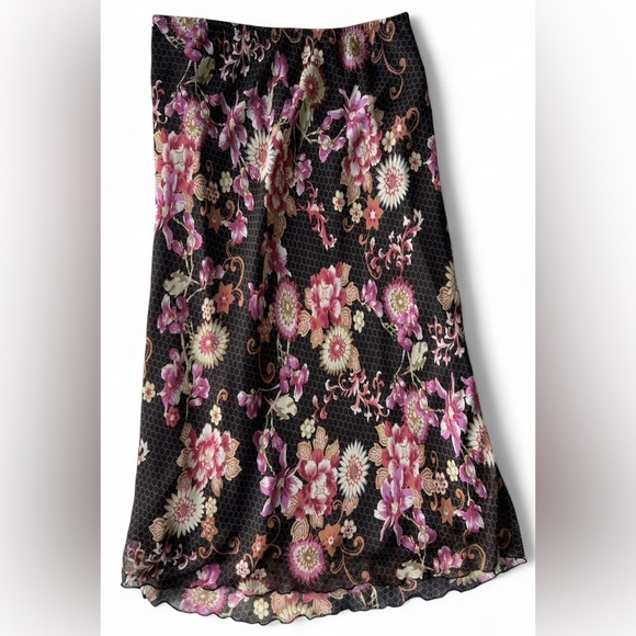 Notations Dresses & Skirts - 90s Notations Womens Black Pink Floral Fairy Core Cottagecore Midi Skirt Large